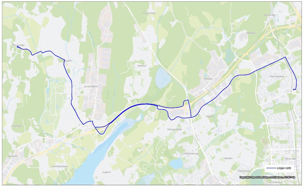 Liite 1-33 Linja 437 Martinlaakso Niipperi Perusmäki 437 Linja 437 Ruuhka Päivä/ilta La, päivä Su, päivä Vuoroväli, min 30 - - - 437 Linjapituus, km 10,05 Linjan kuvaus Linja 437 ajaa Martinlaaksosta