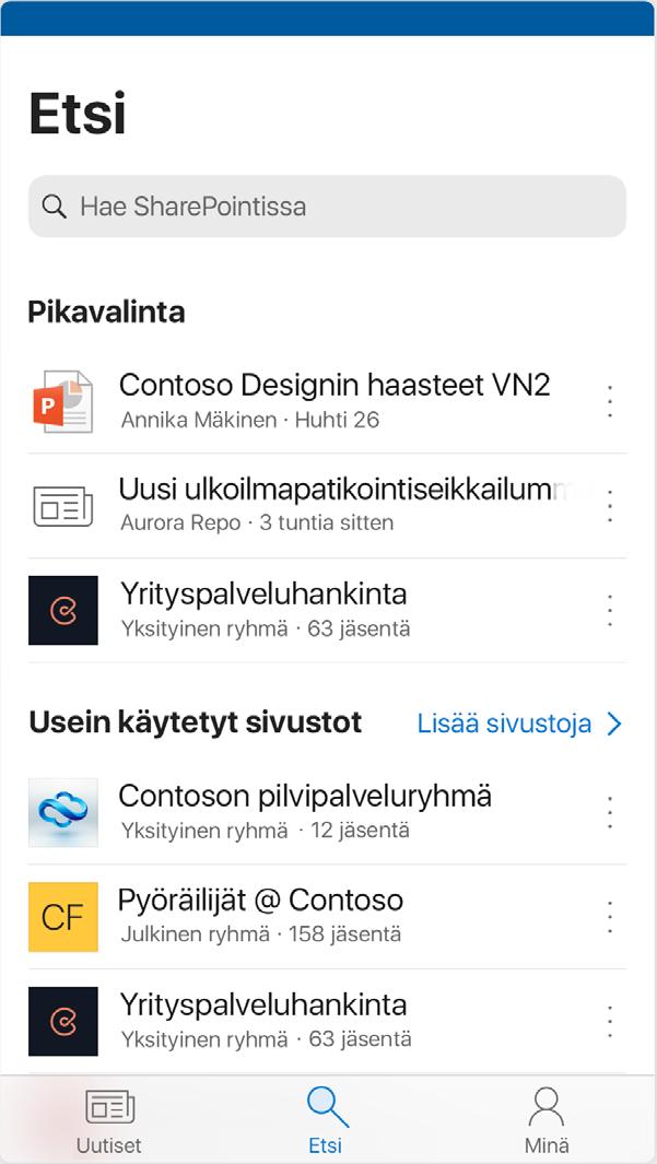 ja selata SharePointia, pysyä uutisten tasalla sekä tarkastella