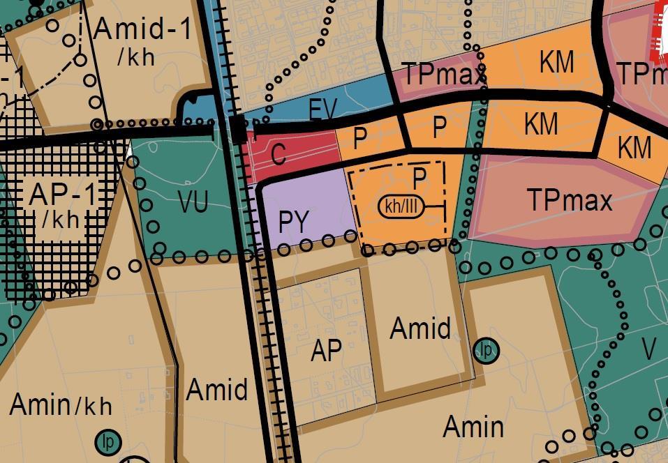 Yleiskaava 2020 C (Keskustatoiminnot) P (Palvelut ja hallinto) PY (Julkiset palvelut ja hallinto) Amid (Tiivis,
