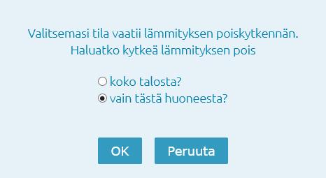 16 Valittaessa Viilennys tai ilmalämpöpumpun Jäähdytys - tai Automaatti -tila