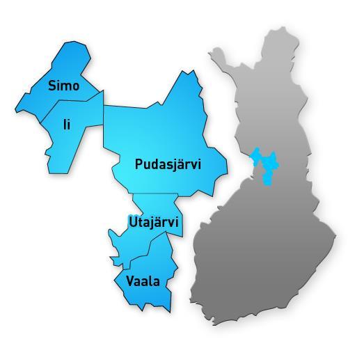 Oulunkaari - Hyvinvointia ihmistä lähellä Viisi kuntaa yhteistyössä Noin 1200 monialaista osaajaa 27 400 kuntalaista Talousarvio 122 M Palvelut: Sosiaali- ja terveyspalvelut Elinkeinojen ja alueen