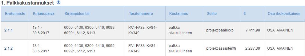 Palkkakustannusten kirjaaminen maksatushakemukseen Eurassa kohdassa 5A1 palkkakustannuksia voi niputtaa, jokaista vientiä ei tarvitse kirjata omalle