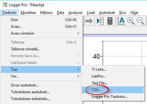 2. Datan manuaalinen syöttäminen tai tuonti taulukkomuodosta Taulukkoon voidaan syöttää dataa käsin tai sitten dataa voidaan tuoda LoggerPro -ohjelmaan analysoitavaksi esim.