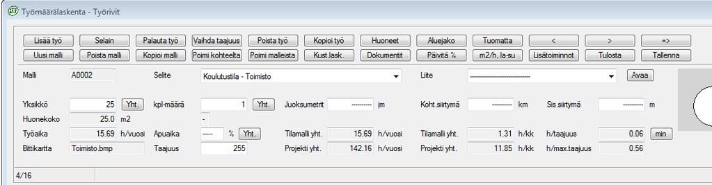 Laskentamallin muokkaaminen Laskija valitsee tilamalleista laskentaan sopivimman pohjan ATOPin malleista tai jo laskemastaan projektista. Syötä Yksikkö -kenttään keskiarvoinen tilan koko esim.