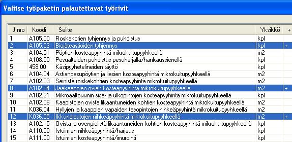 Jos olet poistanut vahingossa jonkun työpakettiin kuuluvan työrivin, voit palauttaa sen Palauta työ - painikkeella.