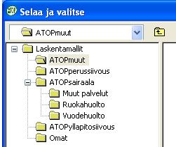 Tuplaklikkaa haluamaasi konetta, ohjelma lisää yksittäisinä työriveinä eri työvaiheet laskentamallille. Poimi malleista painikkesta. Avaa kansio ATOPmuut Valitse kuvake Valmistelu.