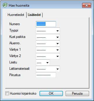 Aikaisemmin lasketulta projektilta saadaan tilanumerot sekä neliötiedot siirrettyä uudelle laskennalle.
