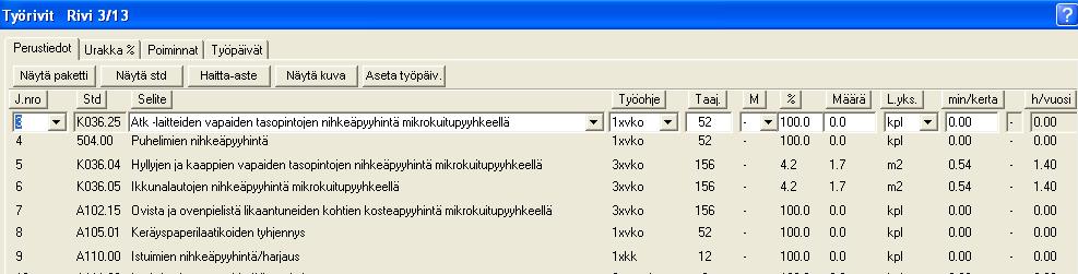 Syötä huonekoko kenttään tilamallin keskikoko.