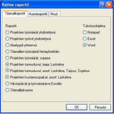 Raportit ylävalikosta Projektitiedot - tunnusluvut Voit täydentää projektitiedot voimassaolon, päivämäärien ja hintojen osalta.