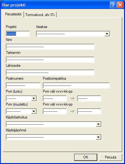 Raportit ylävalikosta Projektien tunnusluvut, eurot: Laskelma, Tarjous, Sopimus