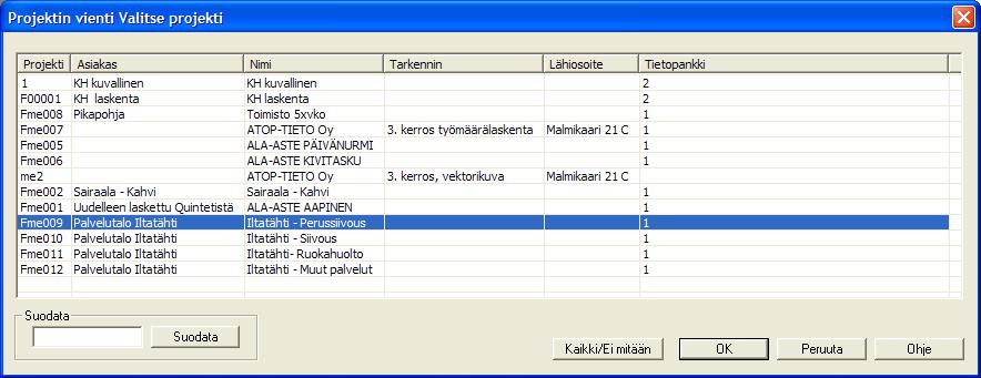 Päivittävän projektin vienti ja tuonti Päivittävän projektin vienti toiminto on tarkoitettu