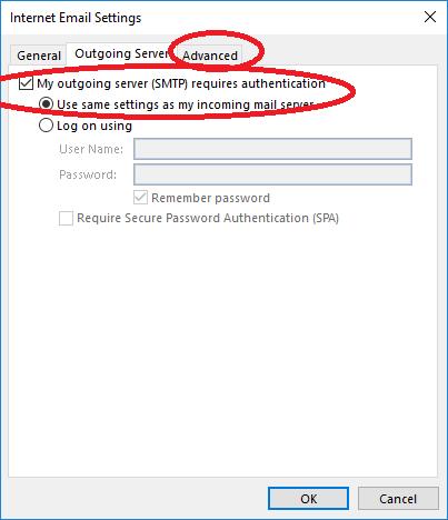 5. Valitse Outgoing Server (Lähtevän postin palvelin)- palkki ikkunan yläpuolelta.