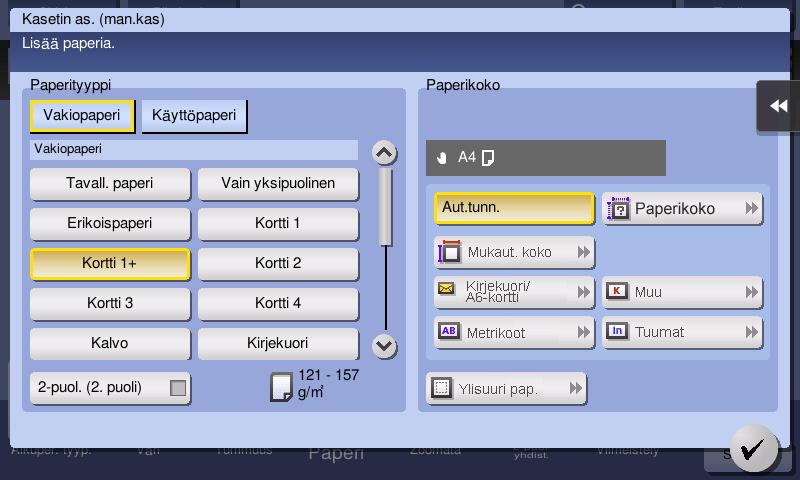Paperin asettaminen 2.8 2 Tarra-arkkien asettaminen Voit asettaa kasettiin enintään 20 tarra-arkkia. 1 Aseta tarra-arkki kuvan mukaan w-suuntaan tulostuspuoli alaspäin. Kohdista sivuohjain paperiin.