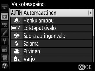 Valkotasapainon hienosäätö Kun asetuksena on muu kuin K (Valitse värilämpötila), valkotasapainoa hienosäätämällä voidaan korjata valonlähteen värin vaihtelua tai tarkoituksellisesti lisätä kuvaan