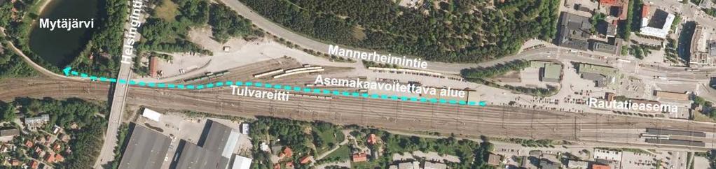 2 Tulvareitti Lahden kaupunki on suunnittelut radanvarresta tiivistä asuin- ja työpaikka-aluetta.