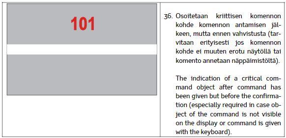 RAPORTTI 34 (97) Ilmaisu 36. Kriittisen komennon kohde -ilmaisussa (36.) raideviivan tunnusnumero on punainen.