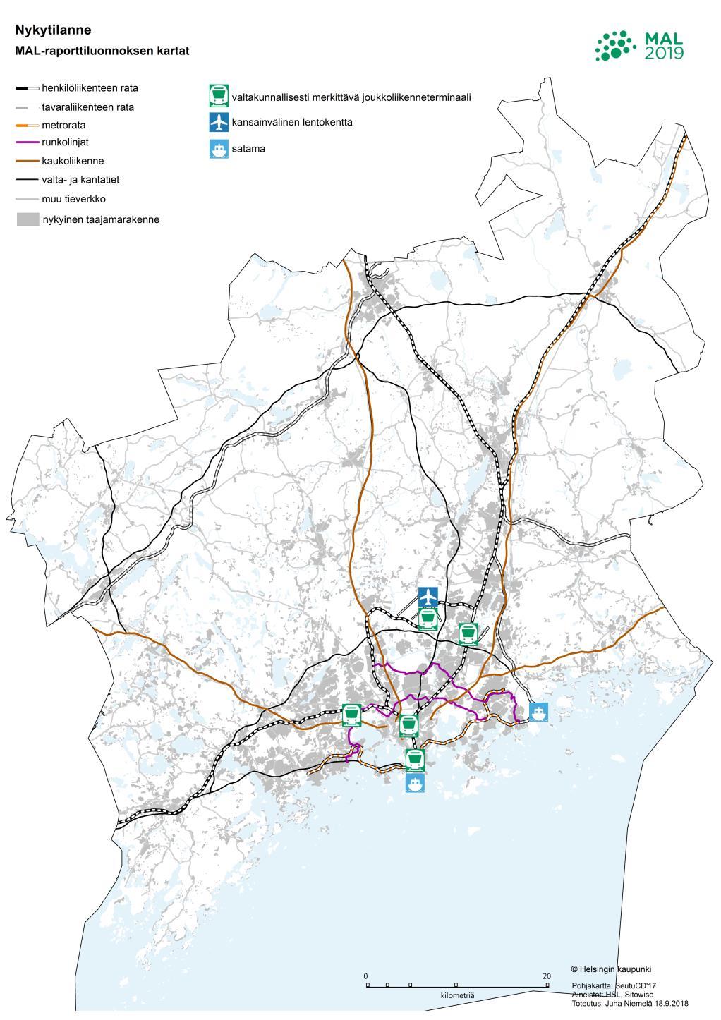 13 Kuva 4. Seudun liikennejärjestelmän nykytila 2018 Helsingin seudulla liikutaan eri tavoin eri alueilla.