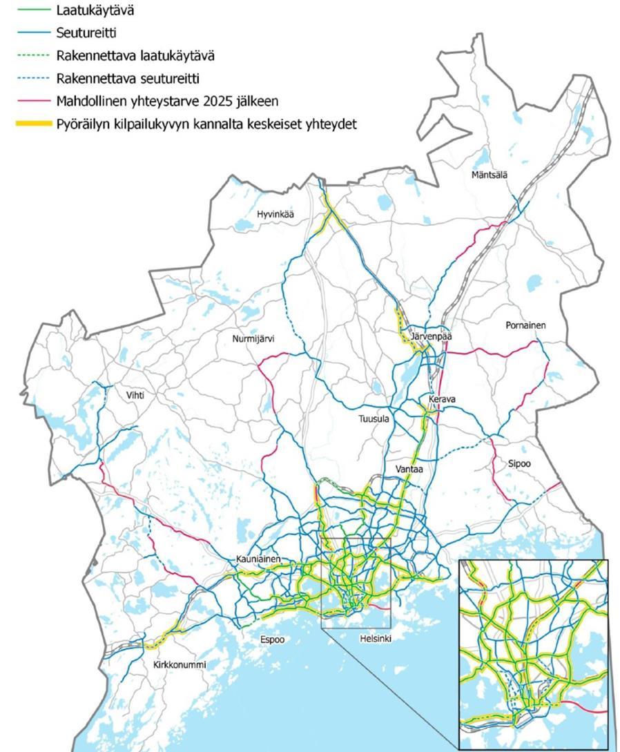 40 Kuva 20. Helsingin seudun keskeiset pyöräliikenteen yhteydet (2014).