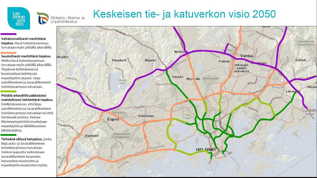 63 tiejaksoille, seudullisesti merkittäville ydinalueen lähestymisjaksoille, pääkaduksi kehitettäville tiejaksoille sekä pitkämatkaisen linja-auto- tai tavaraliikenteen kannalta merkittäville