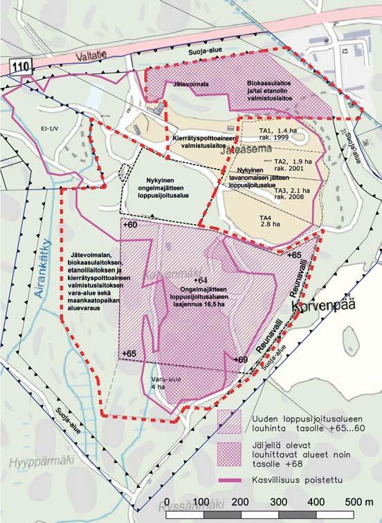 Kuva 5 24 Louhittavat alueet (jäljellä olevat louhinnat merkitty violetilla rasteroinnilla) 5.