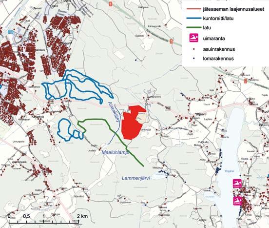 6.15.2 Nykytilanne Korvenmäen jäteasemaa lähimmät asuintalot sijaitsevat n. 0,2 km etäisyydellä hankealueen itäpuolella ja valtatien 110 pohjoispuolella (kuvat 6-24 ja 6-45).
