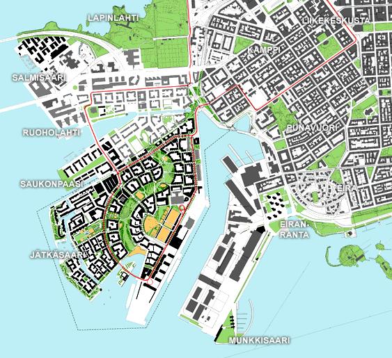 1.3 Maankäyttöhankkeet 2010-luvun alussa liikenteen kysyntään ja raitioliikenteen kehittämistarpeeseen vaikuttavat merkittävimmin Jätkäsaaren, Kruunuvuorenrannan ja Kalasataman rakentuminen.