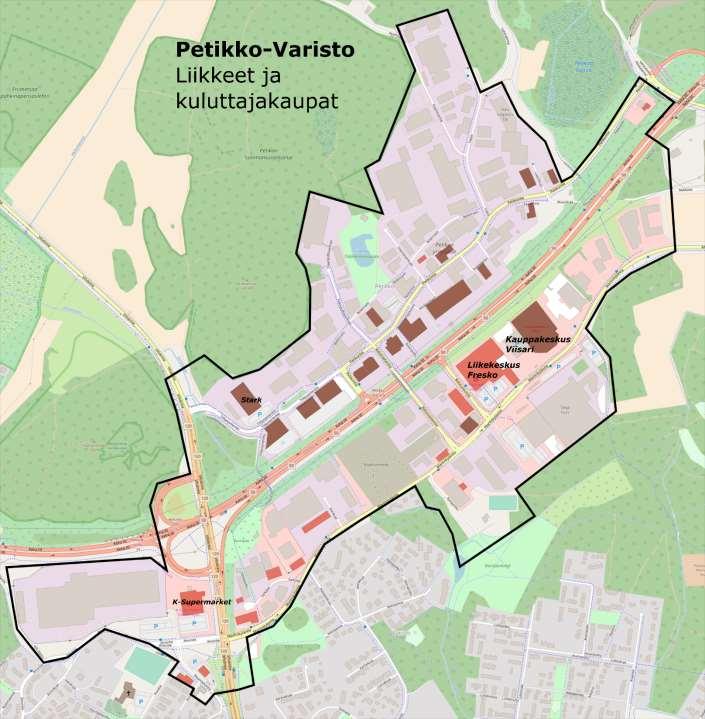 Petikko - Varisto: aluerajaus Petikko - Varisto on merkittävä kaupan ja pienteollisuuden alue.