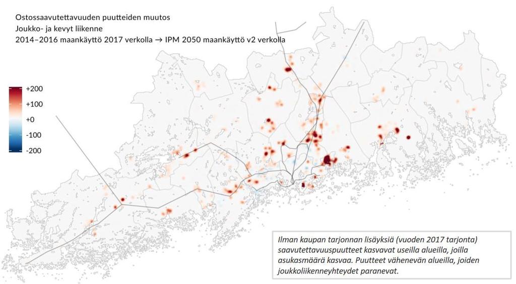 Kuva 11 Saavutettavuuspuutteiden muutos 2017-2050