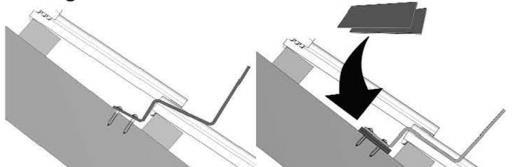 Osassa tiilikattoasennuksia joudutaan jyrsimään kattotiiltä, jotta tiilikattokiinnike ei jää kantamaan kattotiiltä. VÄÄRIN! OIKEIN Kuva 6.