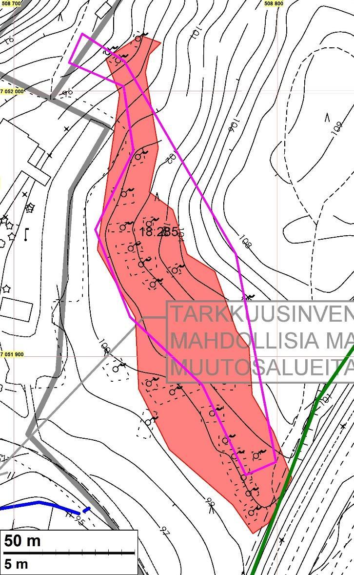 22 Oikea: Koljonvirta korsualueen muinaisjäännösalue on merkattu punaisella.