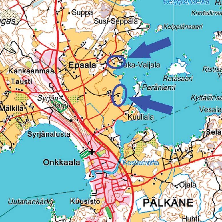 KAAVA-ALUEEN SIJAINTI JA MAANOMISTUS Kaava-alue sijaitsee Pälkäneellä Lahdentien itäpuolella Pälkäneveden rannalla. Kaava-alue on määritetty Epaala-Kuulialan osayleiskaavassa.
