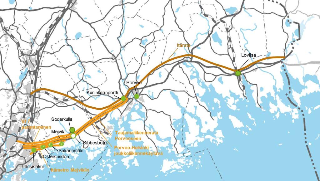 11 Etelä-Sipoon ja Porvoon suunta 11.1 Nykytila Valtatie 7 (osa E18 yhteyttä) yhdistää Loviisan, Porvoon ja Etelä-Sipoon pääkaupunkiseutuun.