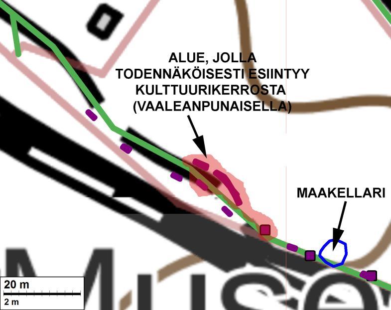 5 Koealassa 14 oli 40 75 cm syvyydellä tumma noen, tiilimurskan ja noen sekainen kerros, josta löytyi mm. rautainen mutteri.