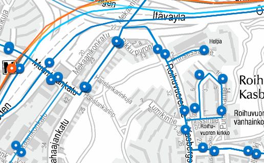 Joukkoliikenne Linja-autojen palvelulinjoja liikennöi Roihuvuorentiellä Muuntajankadulla, Punahilkantiellä ja Tulisuontiellä.