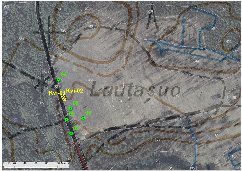 kartta 3. Pyydysten sijainti Komion Luutasuon tilalla.