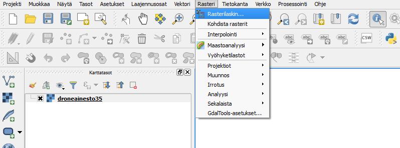 Tehdään NDVI-lasku avaamalla Rasterilaskin.