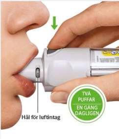 Rikta inhalatorn mot bakre delen av svalget.