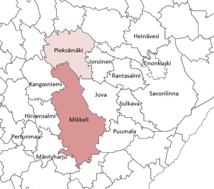ESIMERKKI Mikkeli 20 000 asukasta + Pieksämäki väestö yhteensä 39 050 Etelä-Savo Väestö 31.12.