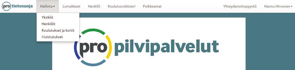 Muistutukset Automaattinen sähköpostimuistutus koulutusten ja korttien vanhenemisajasta voidaan lisätä Hallinta-valikon Muistutukset-osiossa.