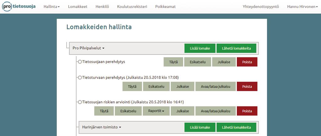 Henkilö-osion lomakkeiden hallinta Tätä kohtaa voidaan kutsua myös nimellä Henkilöiden koulutusmateriaalien hallinta.