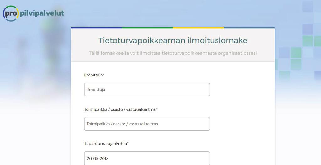 Osoite on muotoa https://ilmoitus.propilvipalvelut.fi/tayta/xxxxxx, jossa XXXXXX on organisaationne ja poikkeamailmoituksen yksilöivä tunniste (esimerkiksi 6M7QP3).