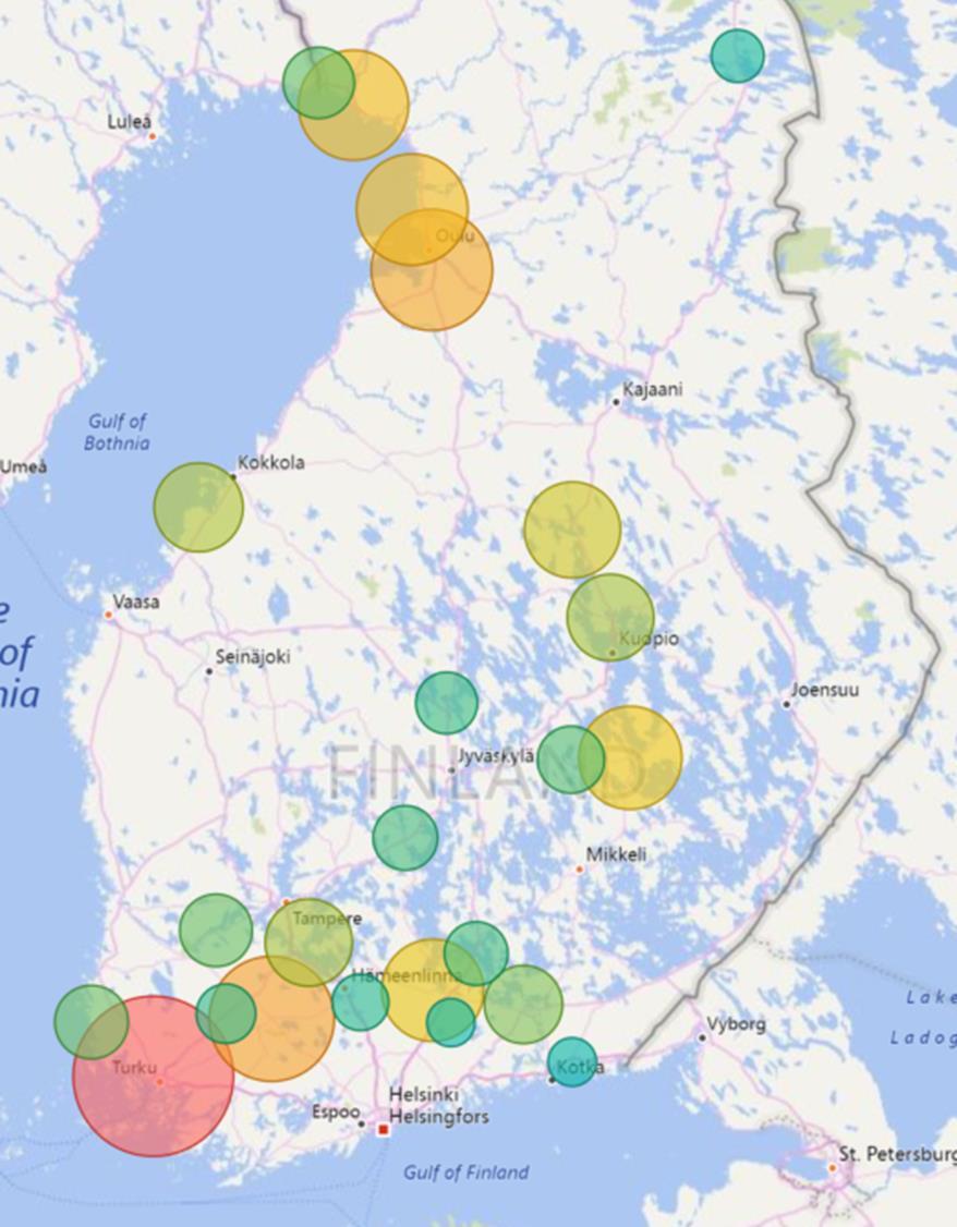 SASTAMALA KÄVIJÄMÄÄRÄARVIO 2017-2040 - TAUSTATIETOJA 250 000 Alla 15 000 25 000 asukkaan uimahallilliset paikkakunnat Suomesta ja niiden uimahallien