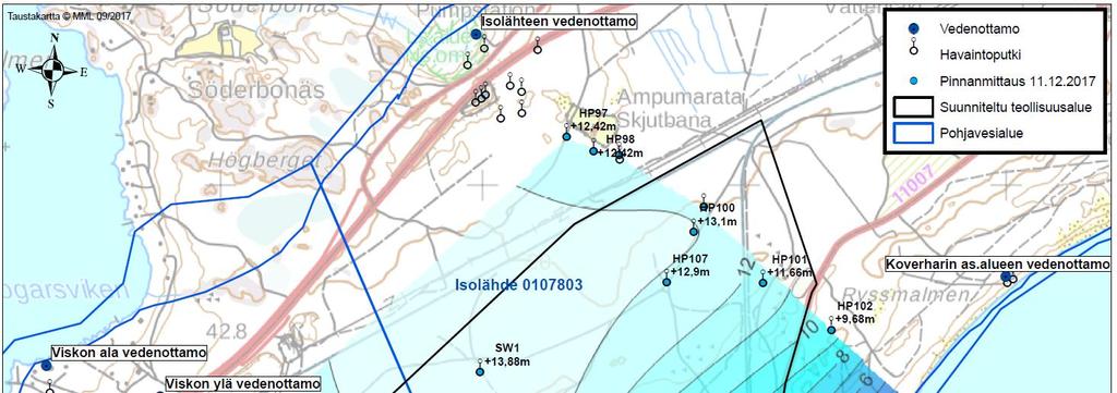 Koverharin hydrogeologiset tutkimukset 12/2017 12.1.2018 9 (10) Pisteessä SW2 ja Nicklundskärretin alueella on viitteitä orsiveden muodostumisesta.