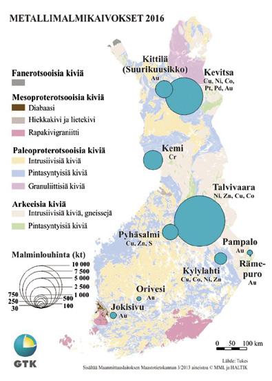 Kuva 1. Metallimalmikaivokset.