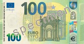 Kun seteliä kallistelee, nauhassa ylimpänä olevaa numeroa kiertää pieniä euron tunnuksia.