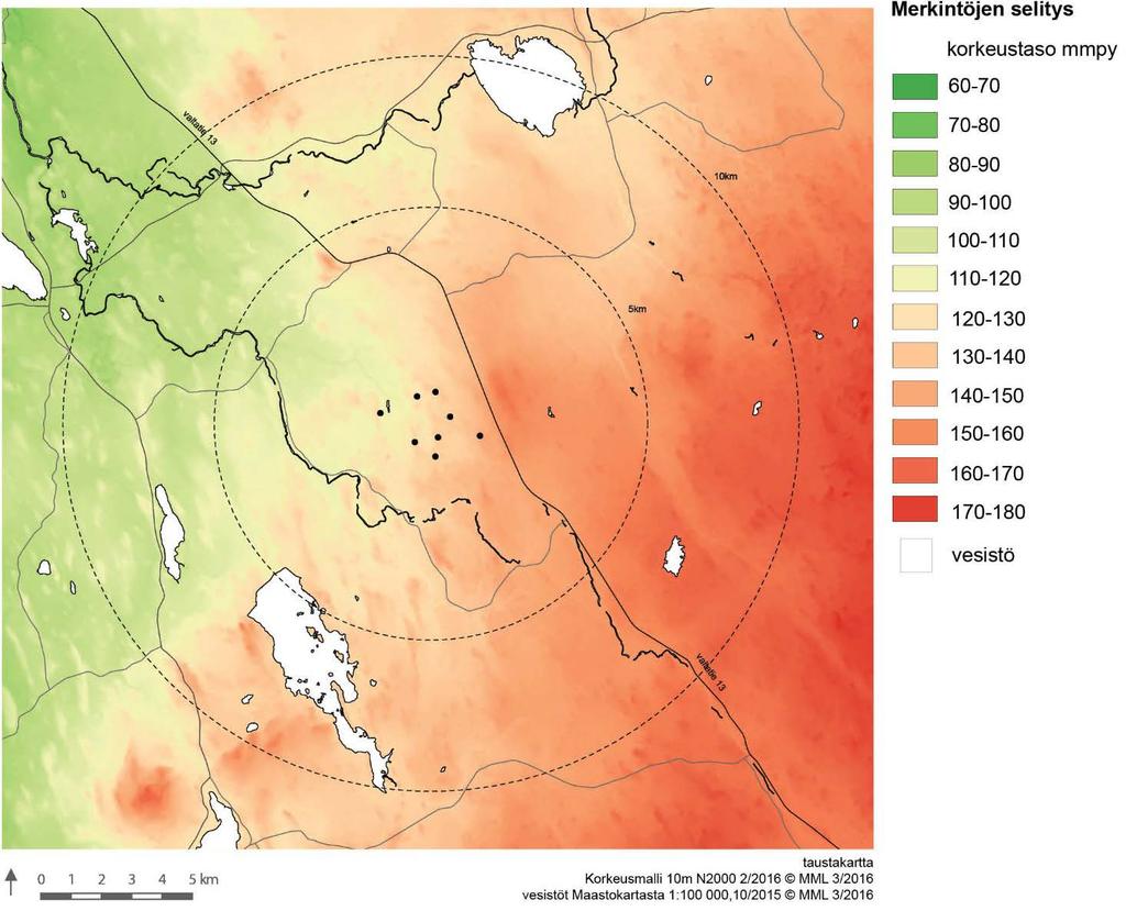 3.6. Topografia Maasto nousee alueella loivasti kaakkoon päin.