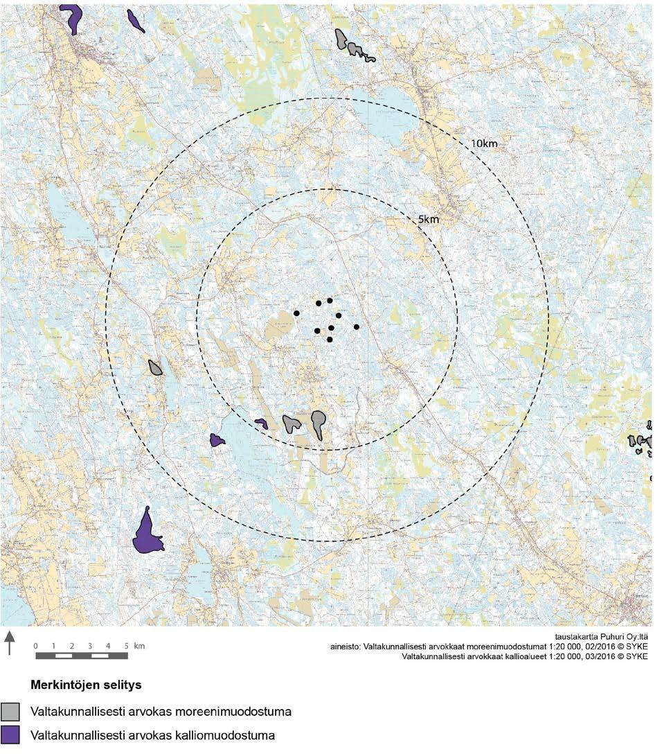 4.3. Maisemallisesti arvokkaat geologiset muodostumat Tuulivoimala-alueen läheisyydessä sijaitsee valtakunnallisesti arvokkaita moreeni- ja
