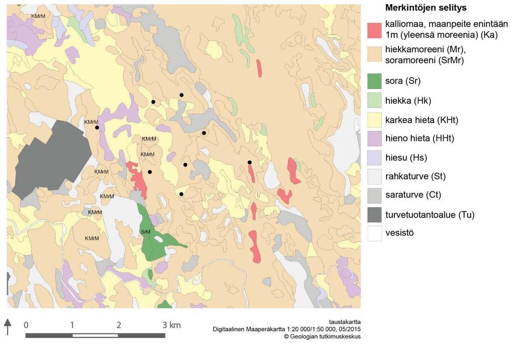 3.4. Maaperä Suurin osa alueen maaperästä muodostuu hiekka- tai soramoreenista sekä karkeasta hiedasta. Osalla alueesta on turvetta ja hienoa hietaa.