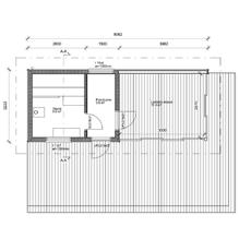 KOITERE PRE-CUT SAUNA 26 m2, Sauna 6,6 m2 + pukuhuone 3,6 m2 ja lasitettu