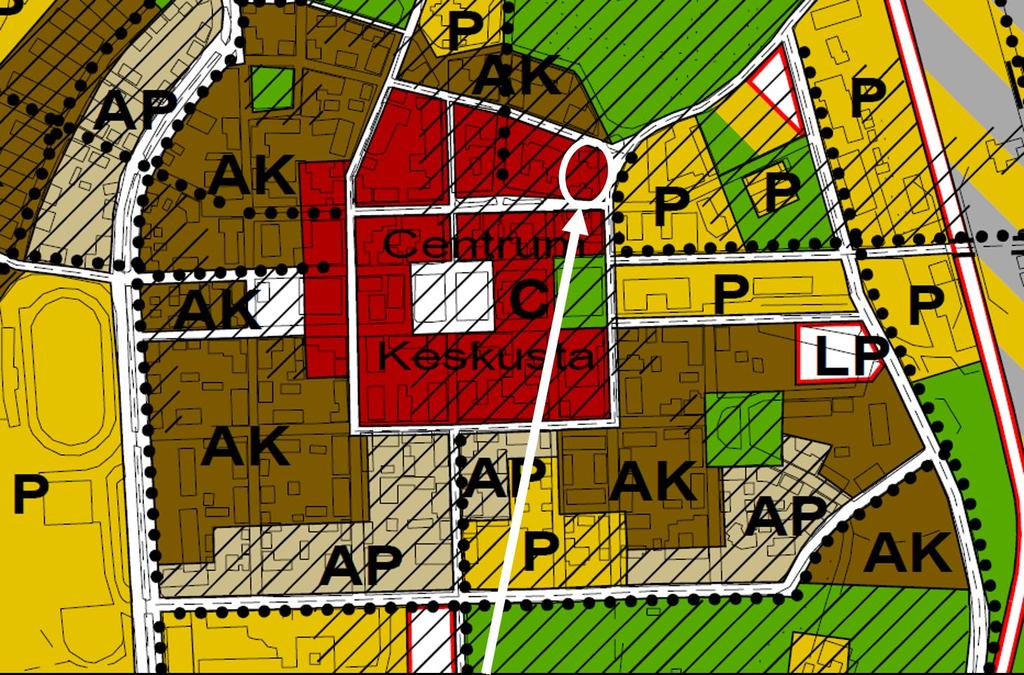 Nuvarande generalplanen Nykyinen yleiskaava Bild ; Nuvarande generalplan C anger ETT OMRÅDE FÖR STADSKÄRNAN.